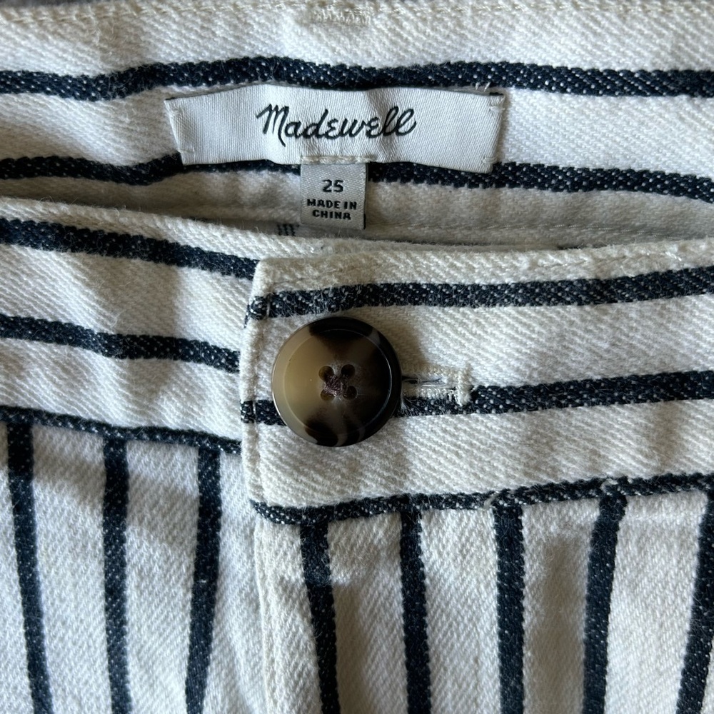 Madewell Emmett Wide-Leg Crop Pants in Herringbone Railroad Stripe Size 25